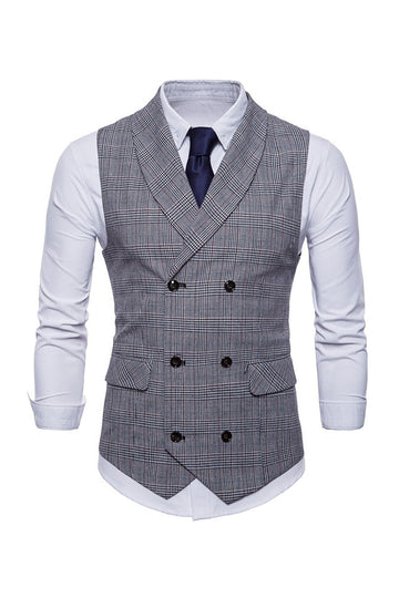 grå pinstripe dobbel breasted sjal lapel menns dress vest